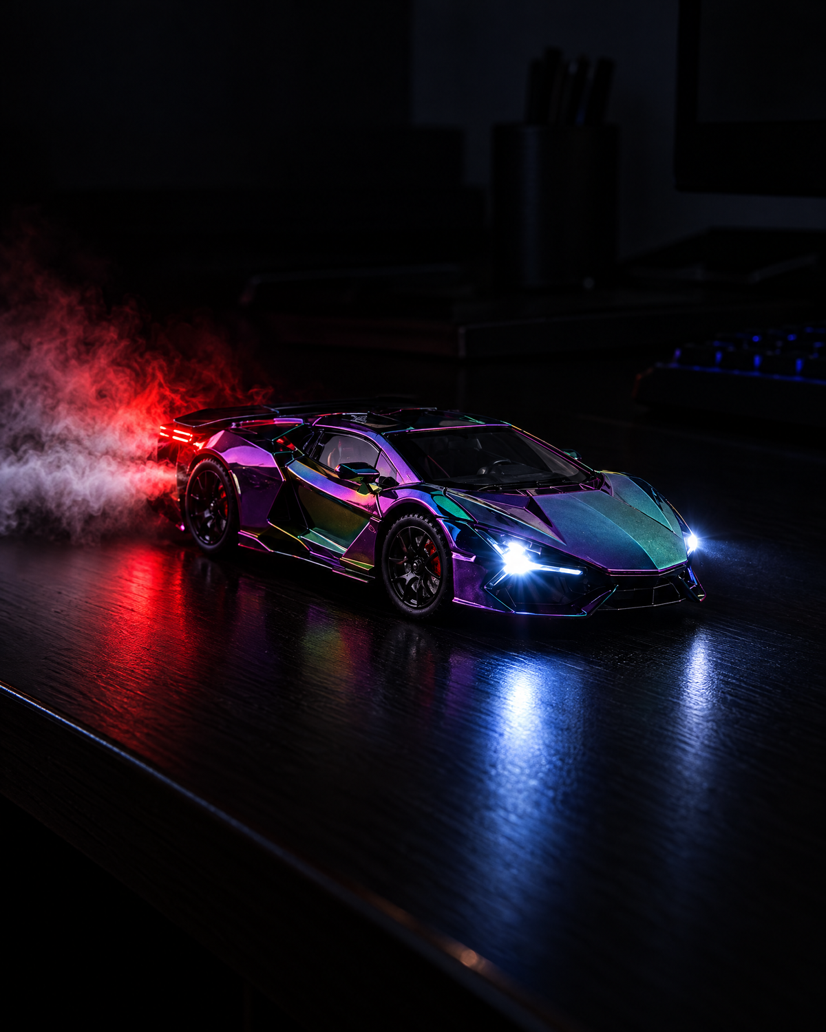 Main photo · car misting on a desk at night